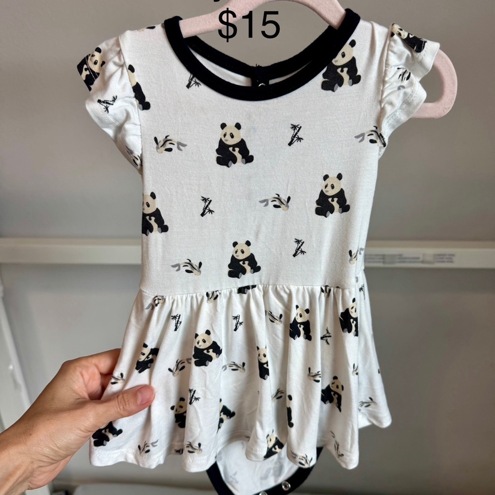 Kyte BABY Panda Print Bodysuit - Twirl dress